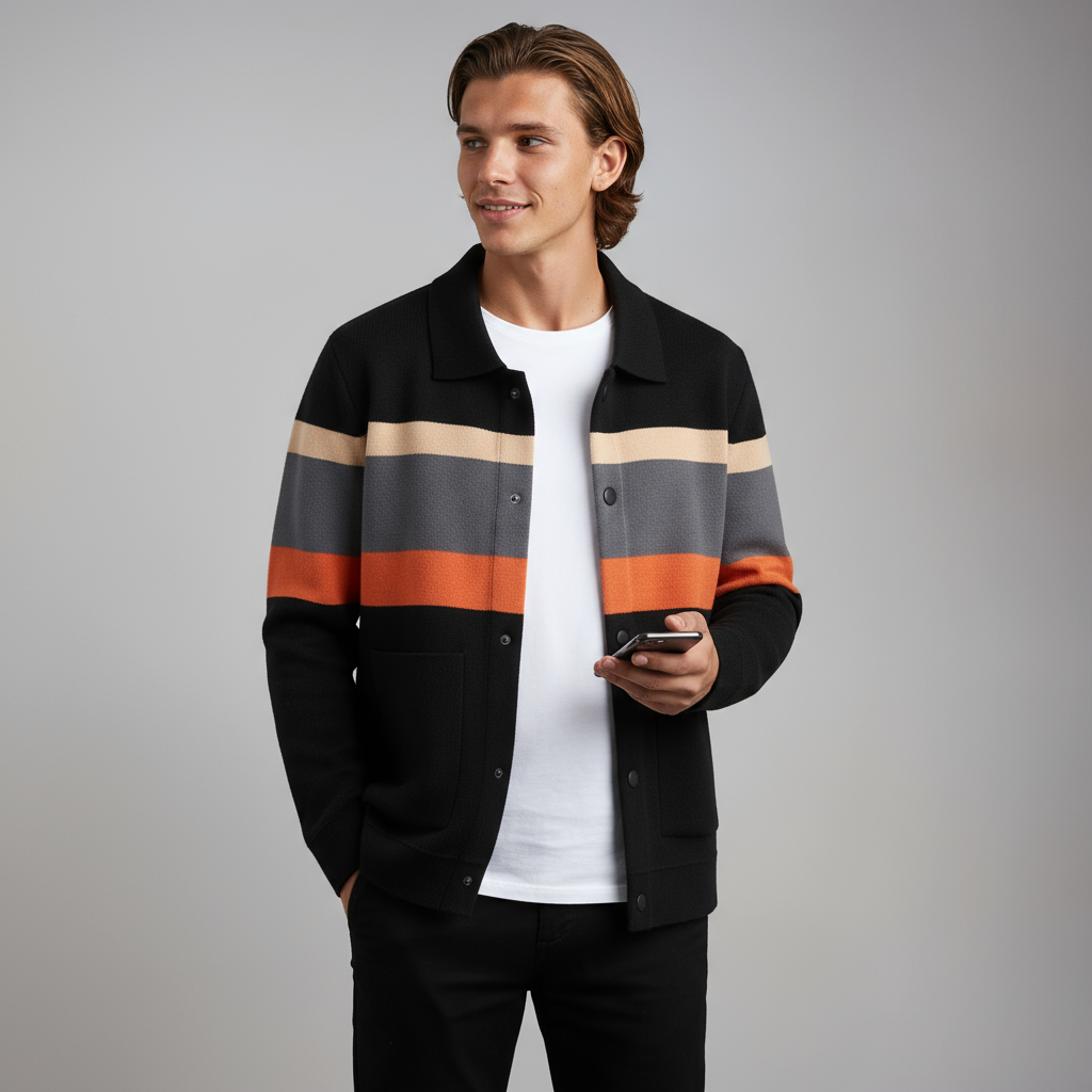 Cardigan à Rayures Boutonné Homme