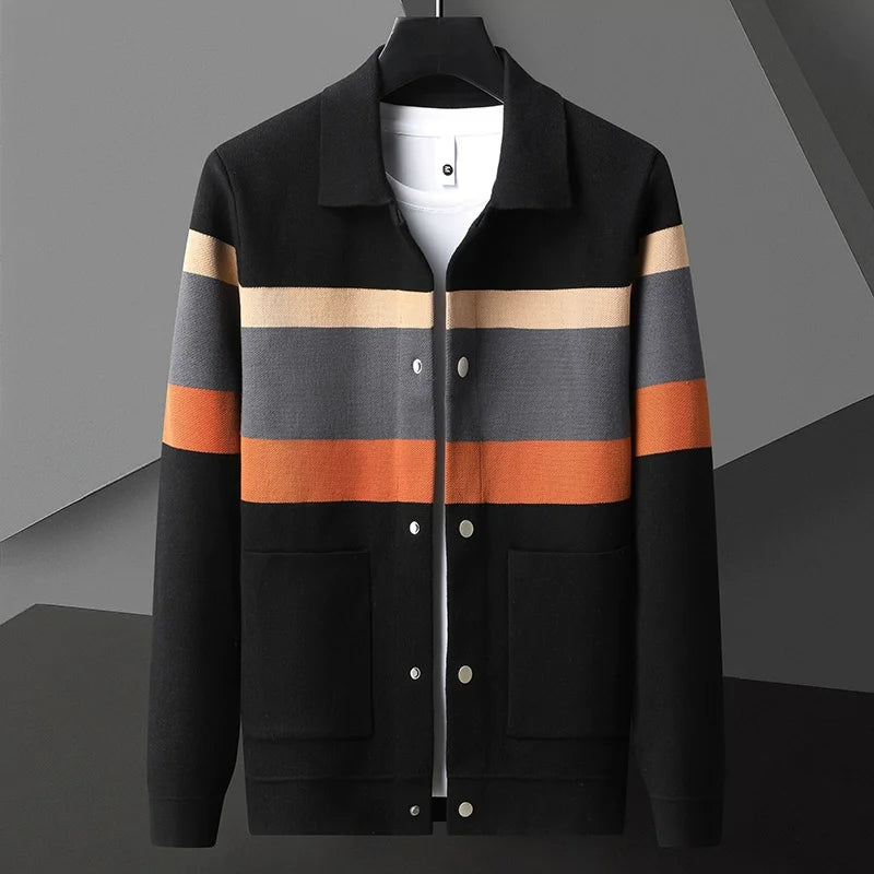 Cardigan à Rayures Boutonné Homme