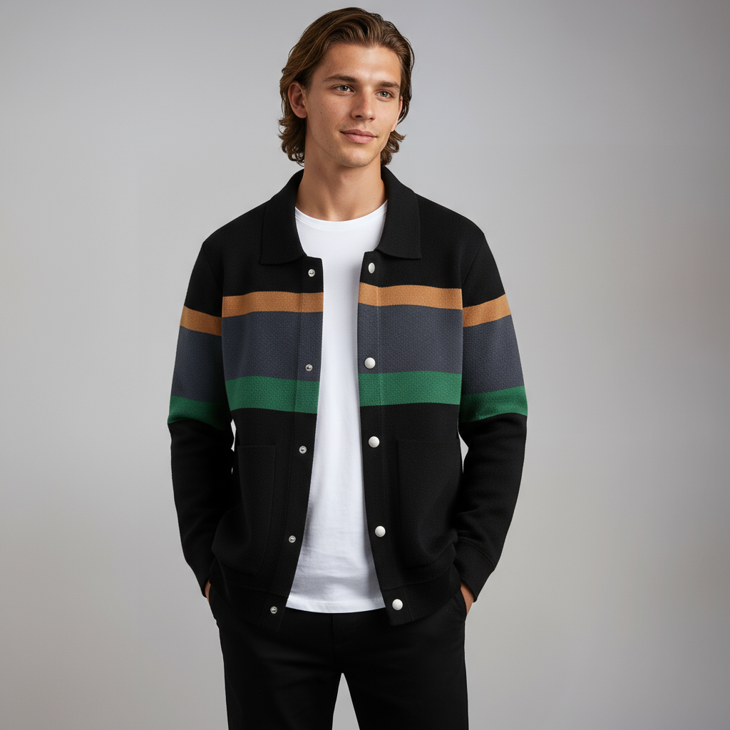 Cardigan à Rayures Boutonné Homme