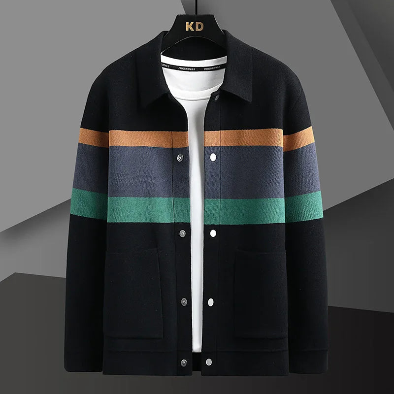 Cardigan à Rayures Boutonné Homme
