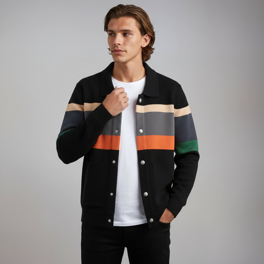 Cardigan à Rayures Boutonné Homme