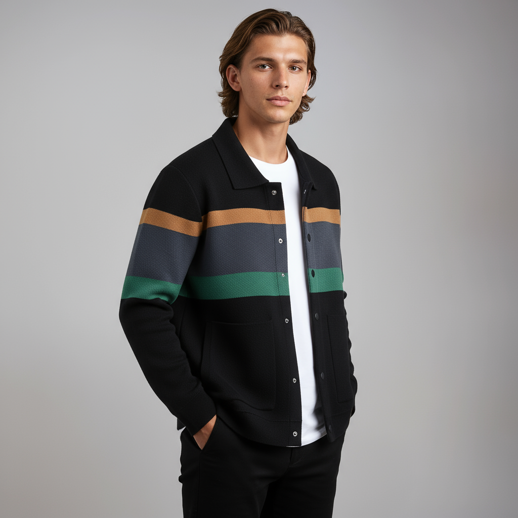 Cardigan à Rayures Boutonné Homme