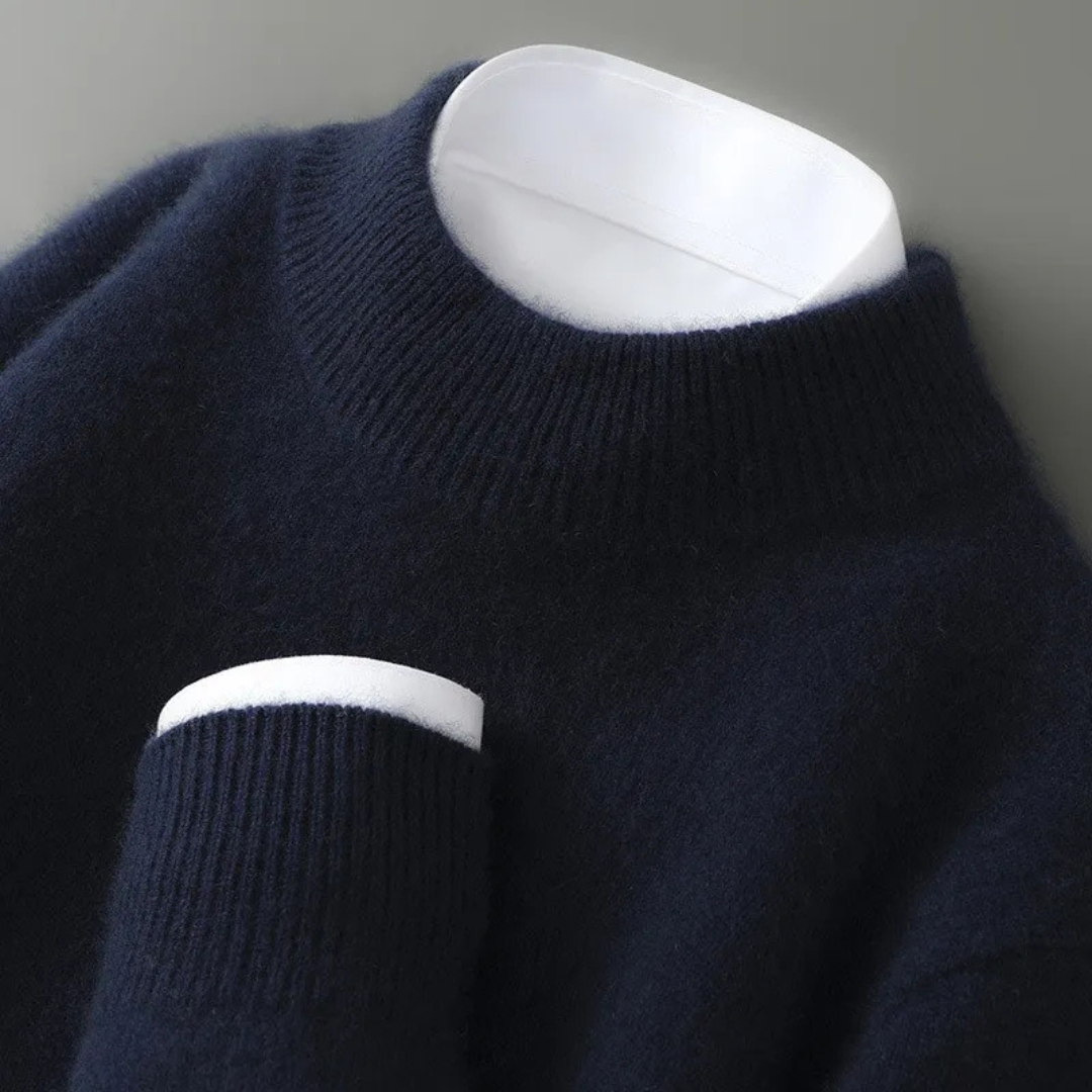 Knitted wool sweater with traditional crew neck and cuffs
