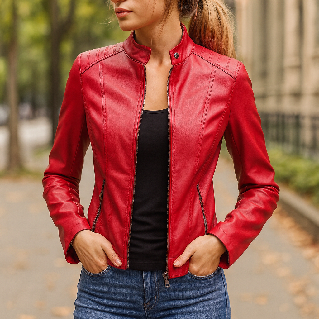 Veste en Cuir Noir Ajustée Femme
