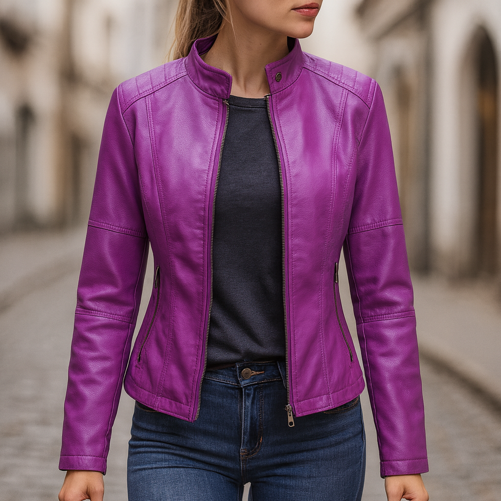 Veste en Cuir Noir Ajustée Femme