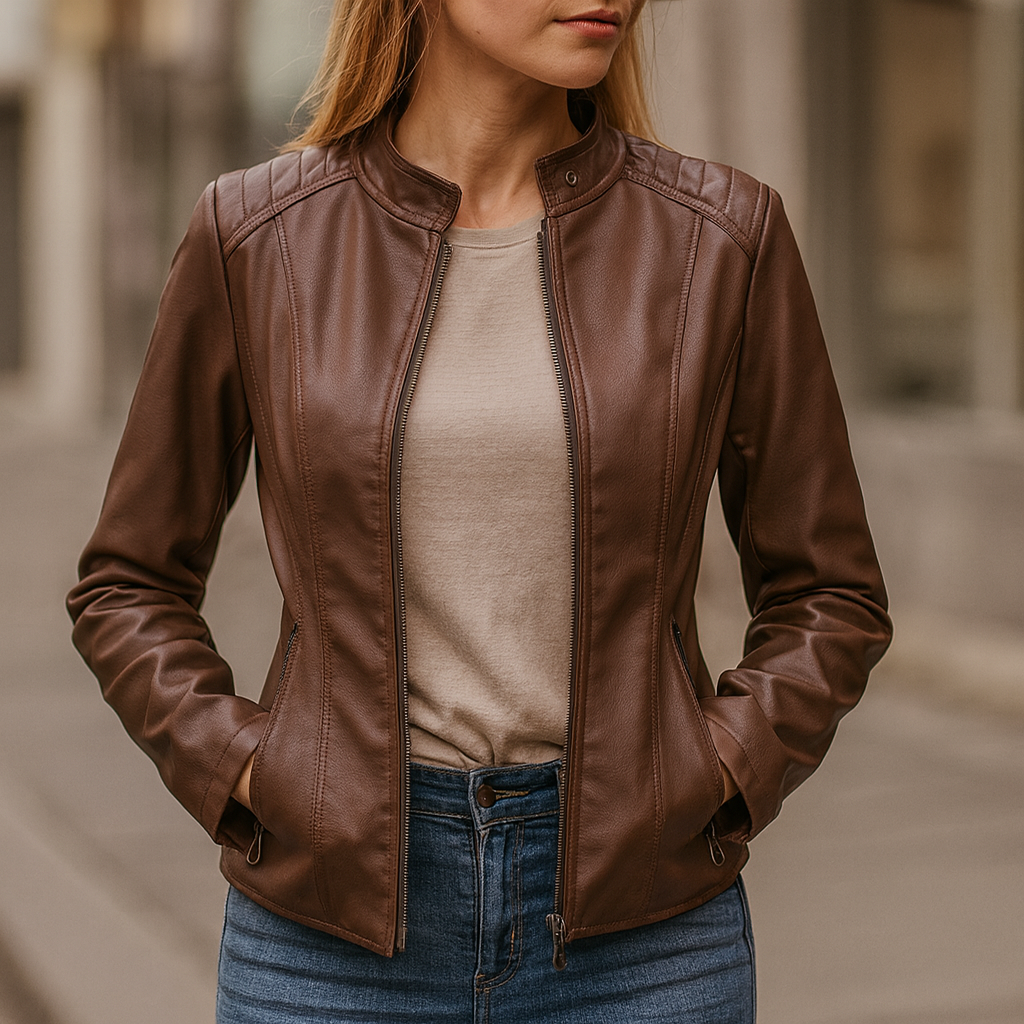 Veste en Cuir Noir Ajustée Femme