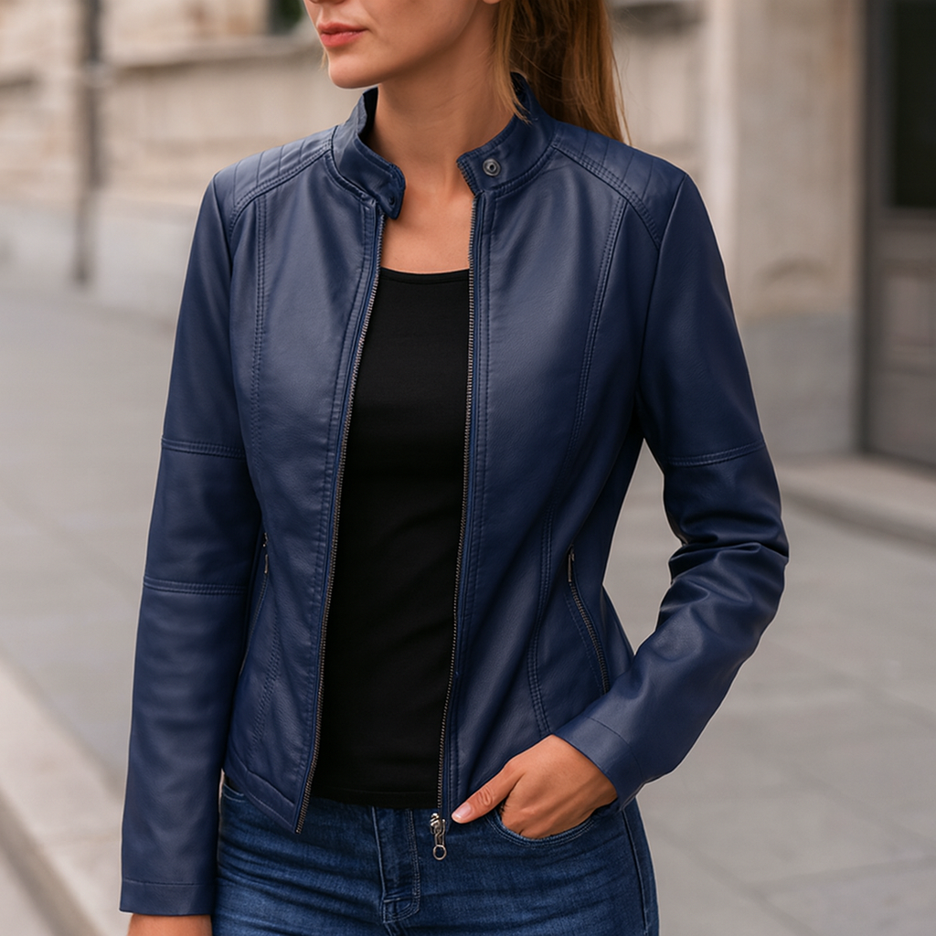 Veste en Cuir Noir Ajustée Femme