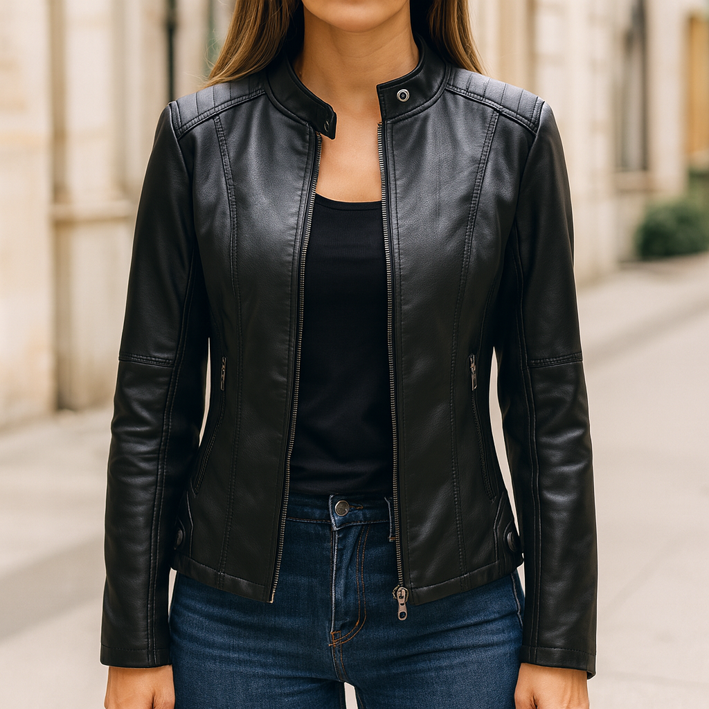 Veste en Cuir Noir Ajustée Femme