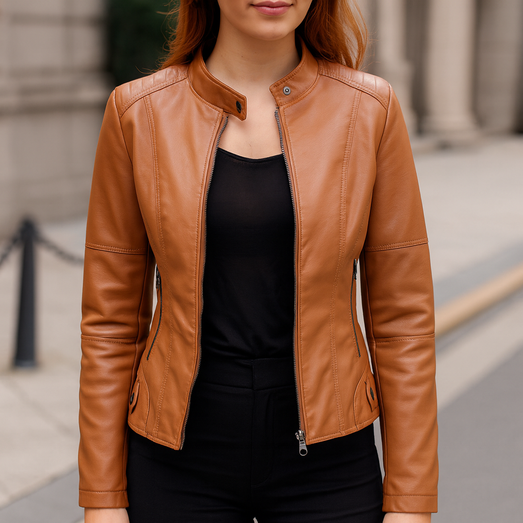 Veste en Cuir Noir Ajustée Femme