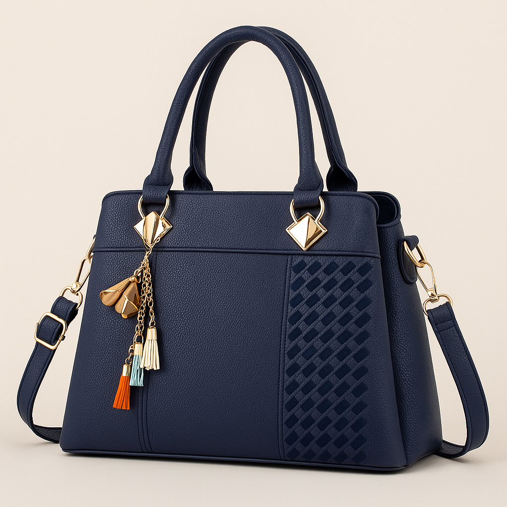 Sac Cabas Texturé à Motif Géométrique avec Breloque Femme