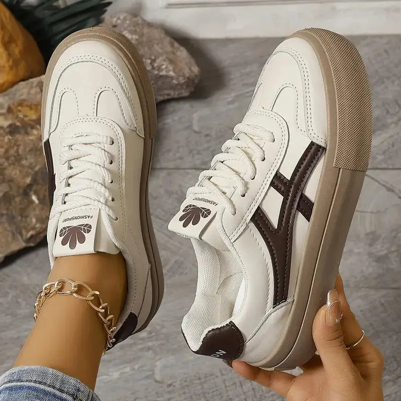 Synthetic material platform sneakers with comfort features for women