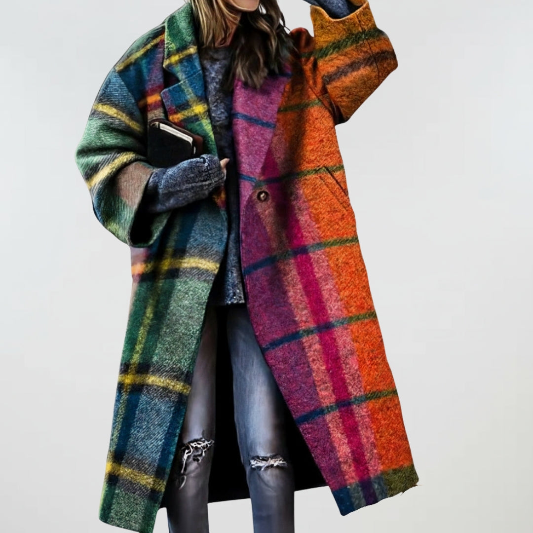Checked overcoat with structured shoulders oversized style women
