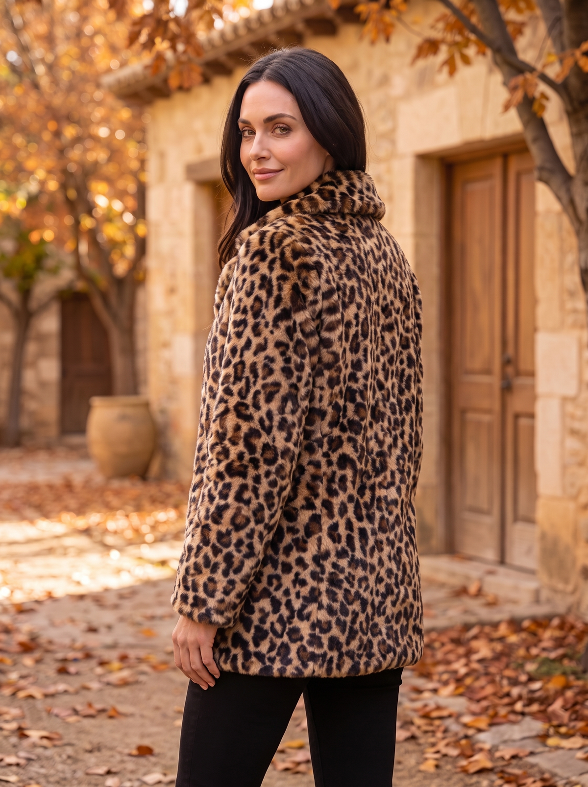 Women's leopard print jacket with pockets