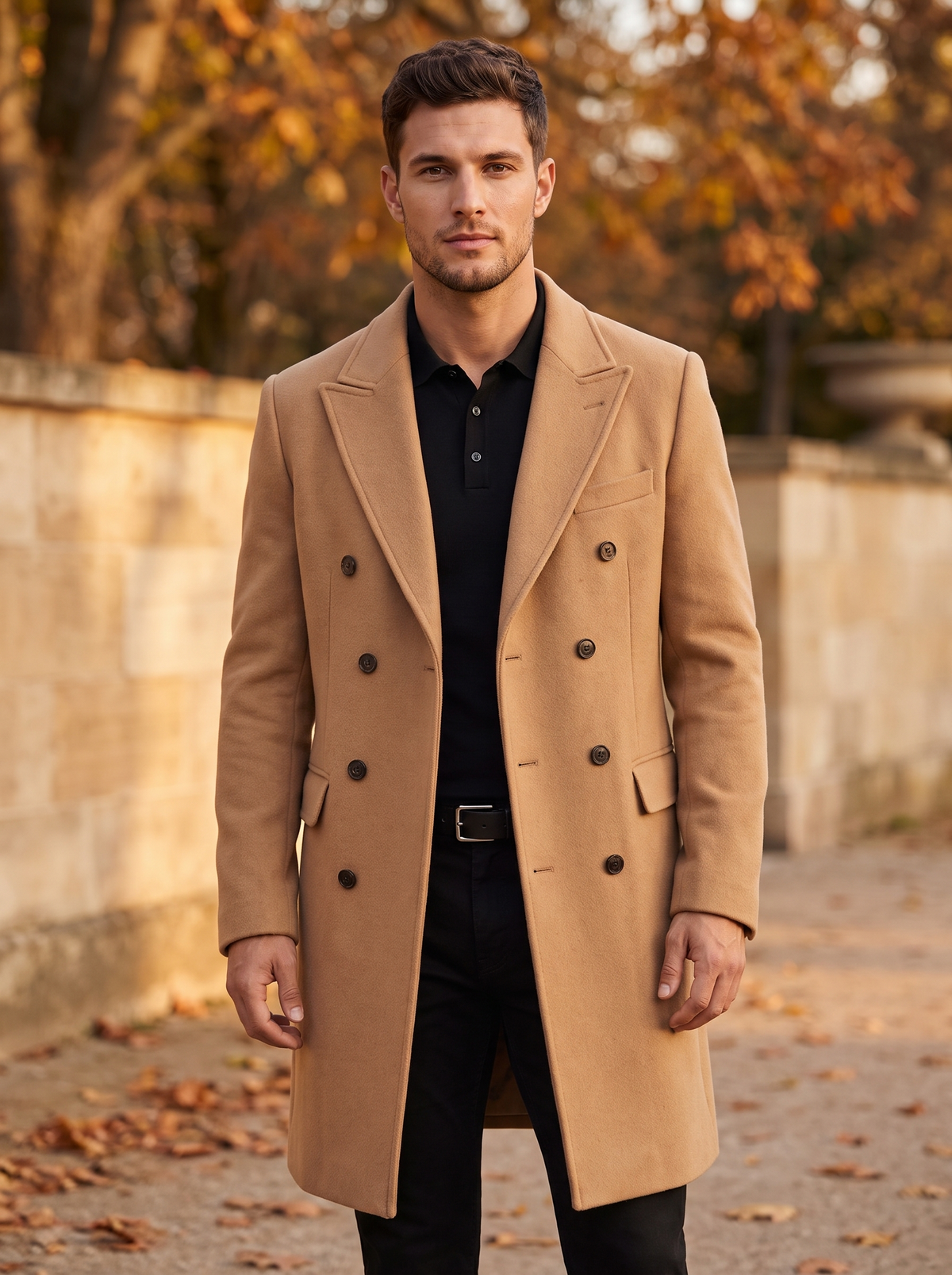 Men's long double breasted coat