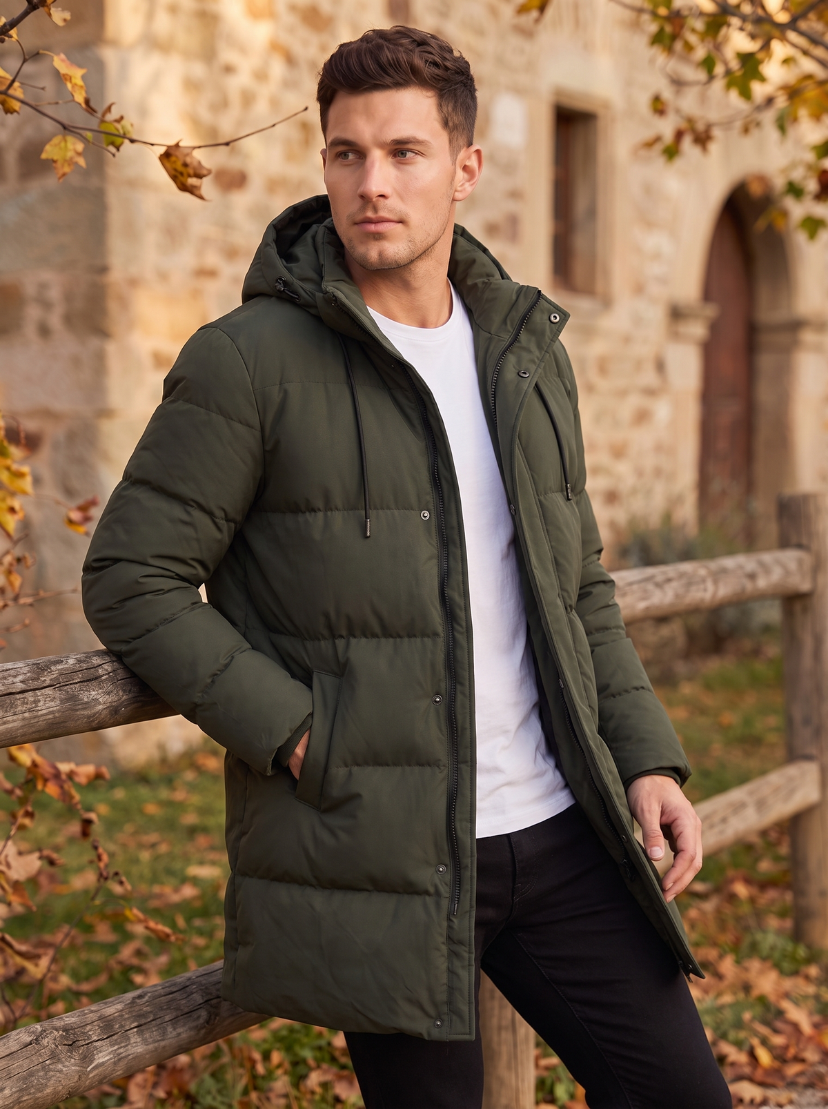Men's long puffer jacket for fall