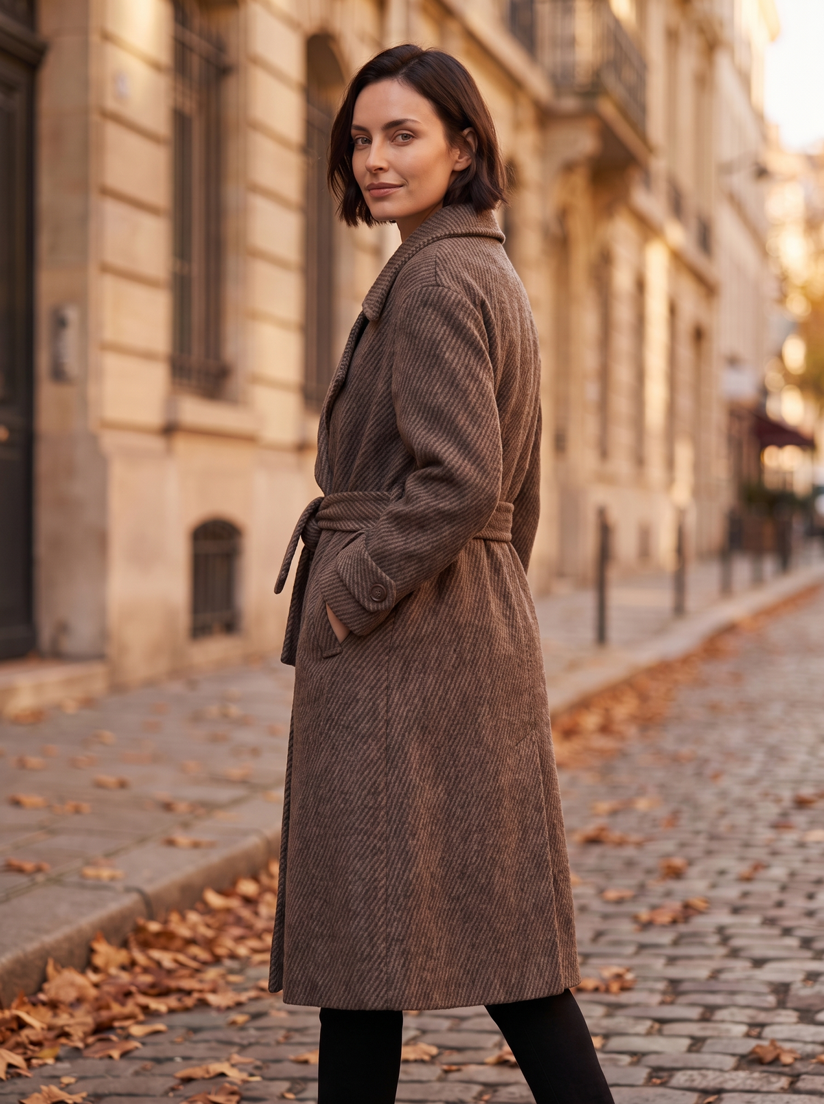 Women's tailored wrap coat for fall