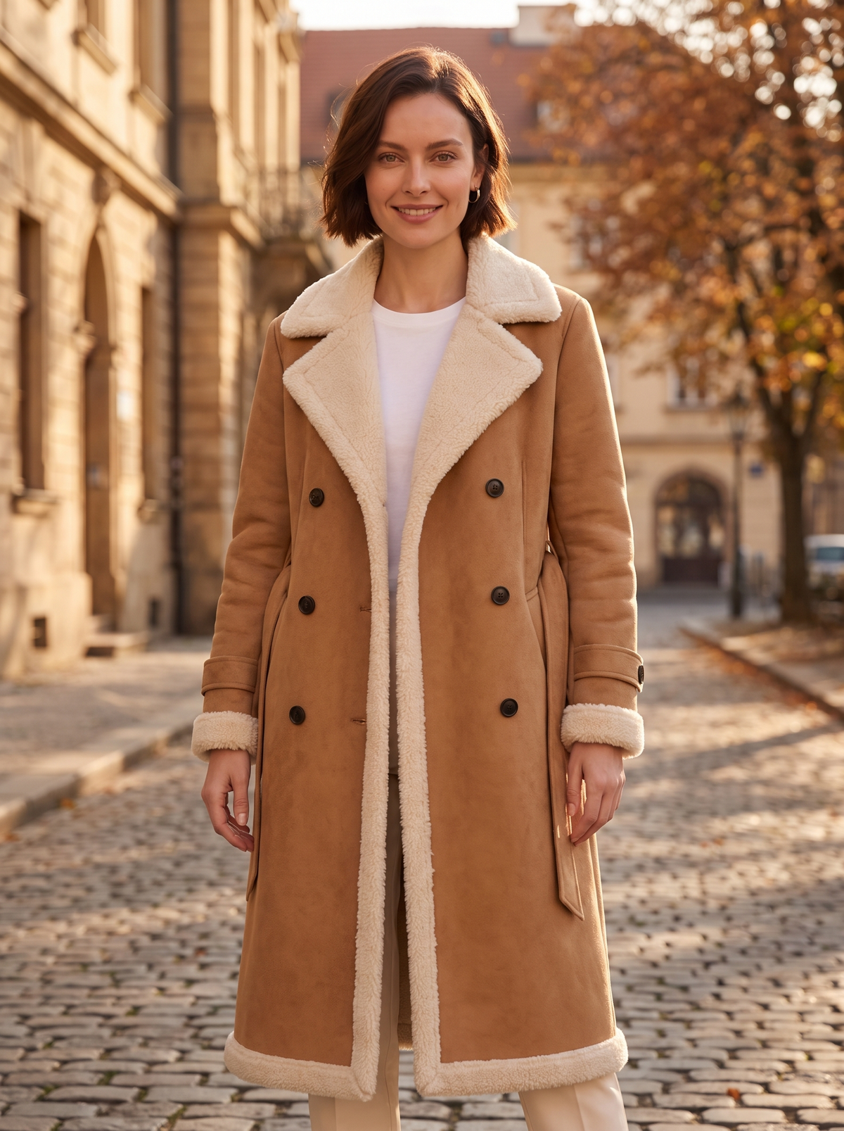 Women's shearling lined coat for fall