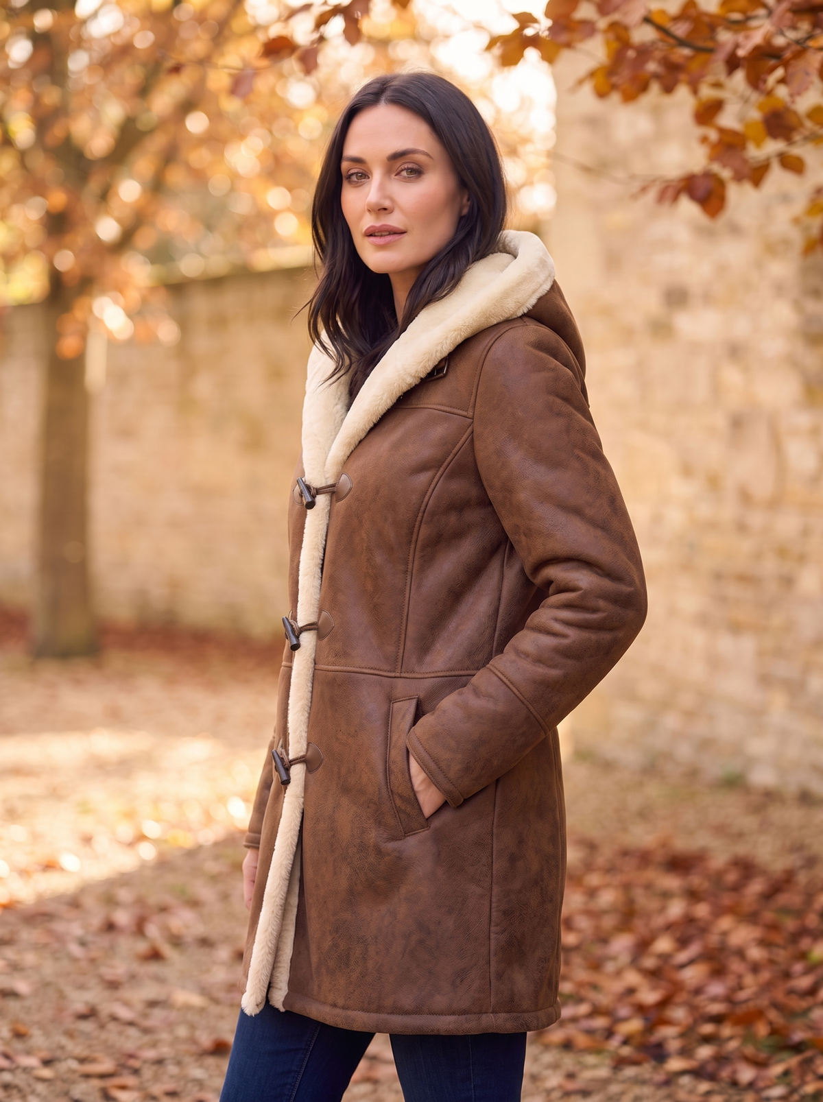 Women's warm hooded coat with pockets