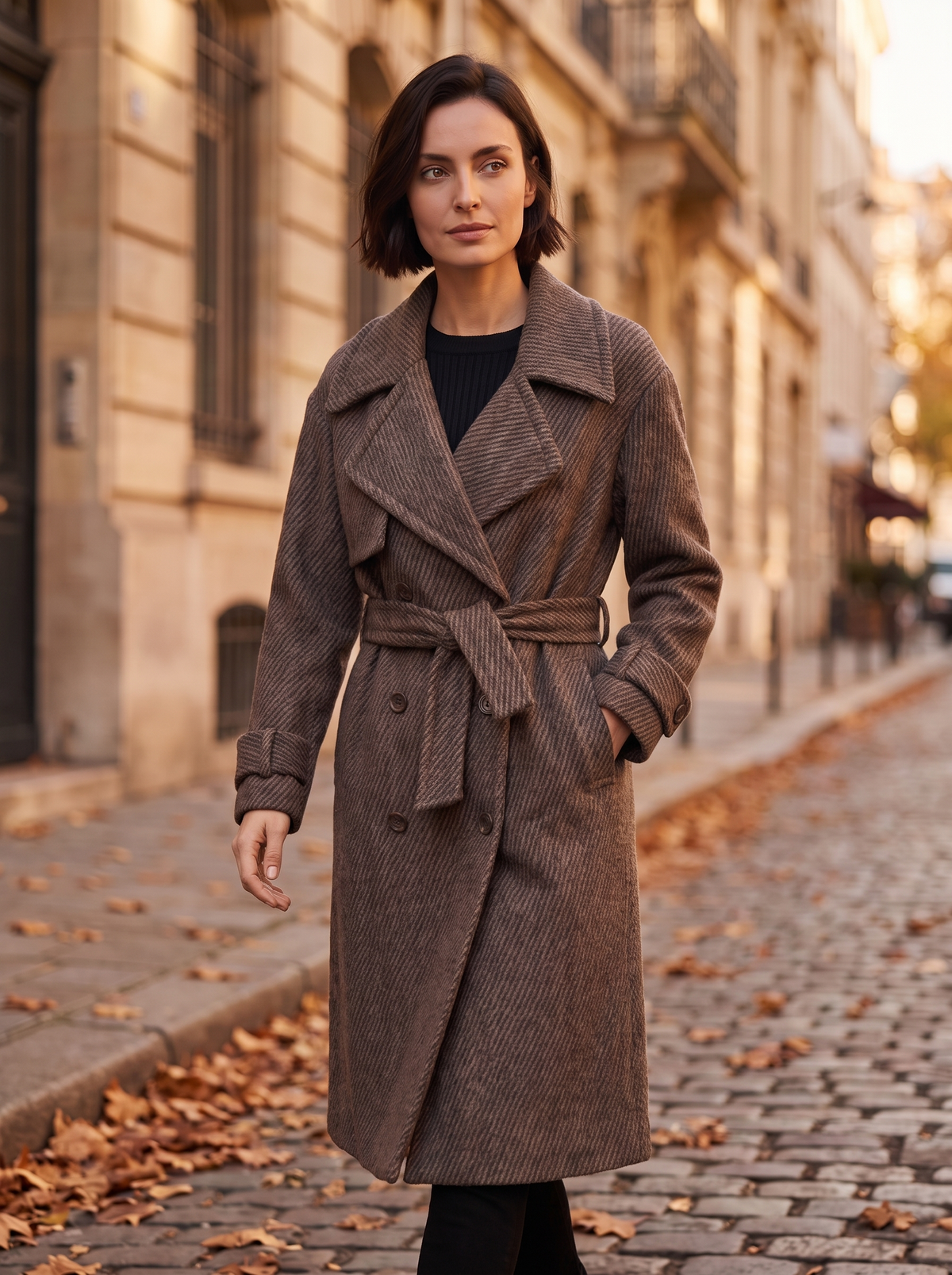 Women's long belted coat for fall