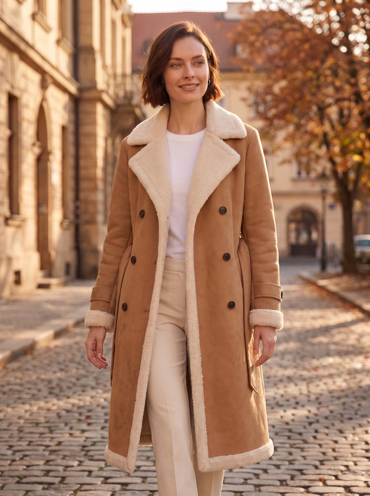 Women's double breasted shearling coat