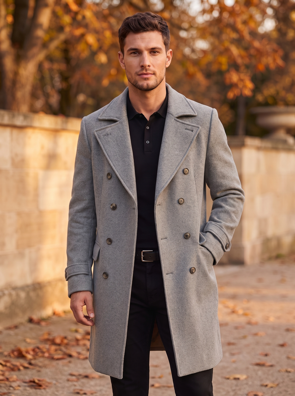 Men's tailored coat with lapel collar