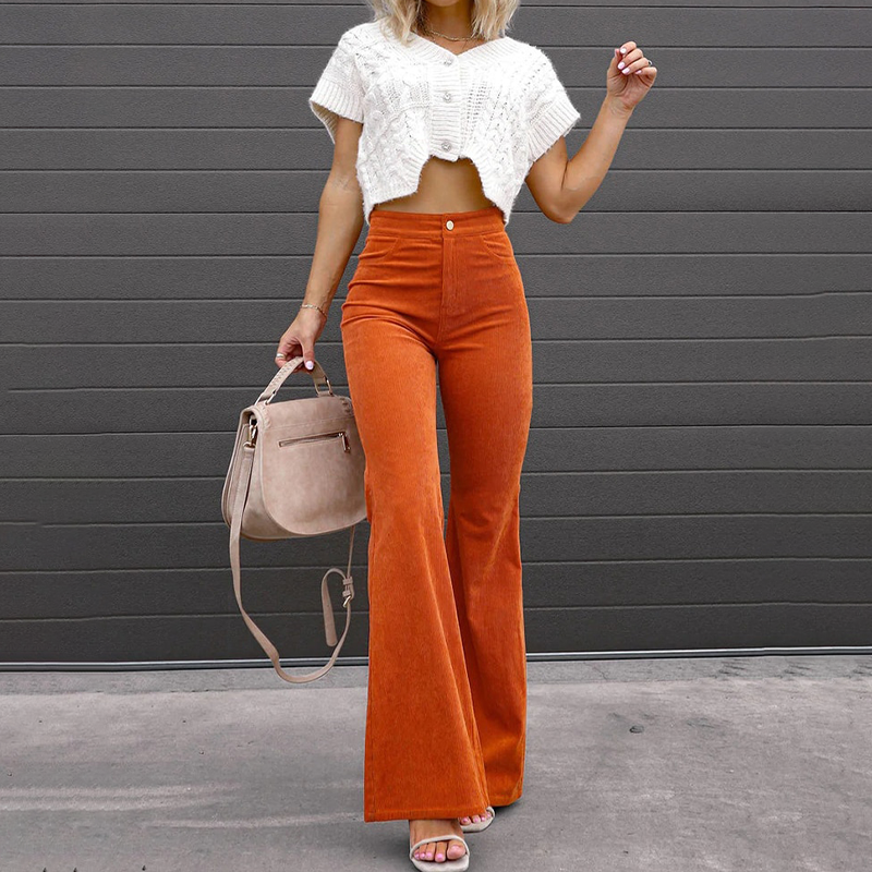 Women's high waist corduroy flared trousers for casual wear