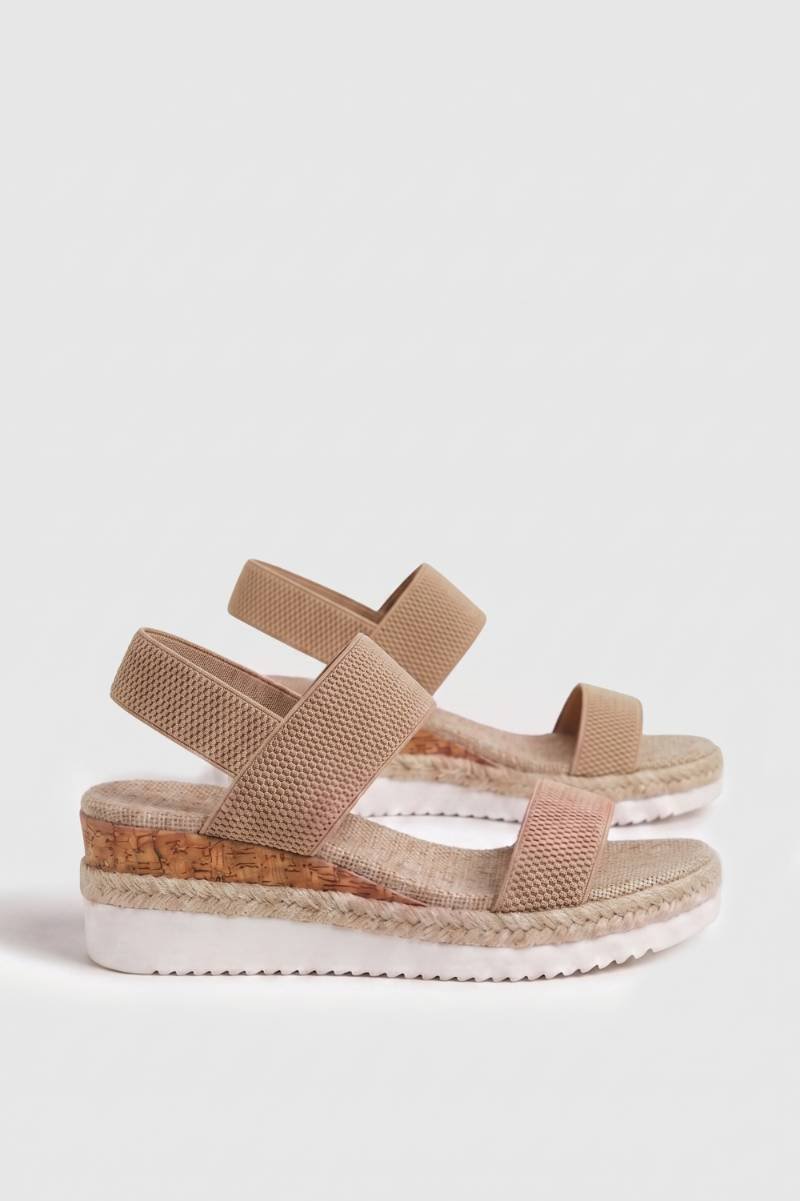 Women's beige platform espadrille sandals with elastic closure, casual summer style