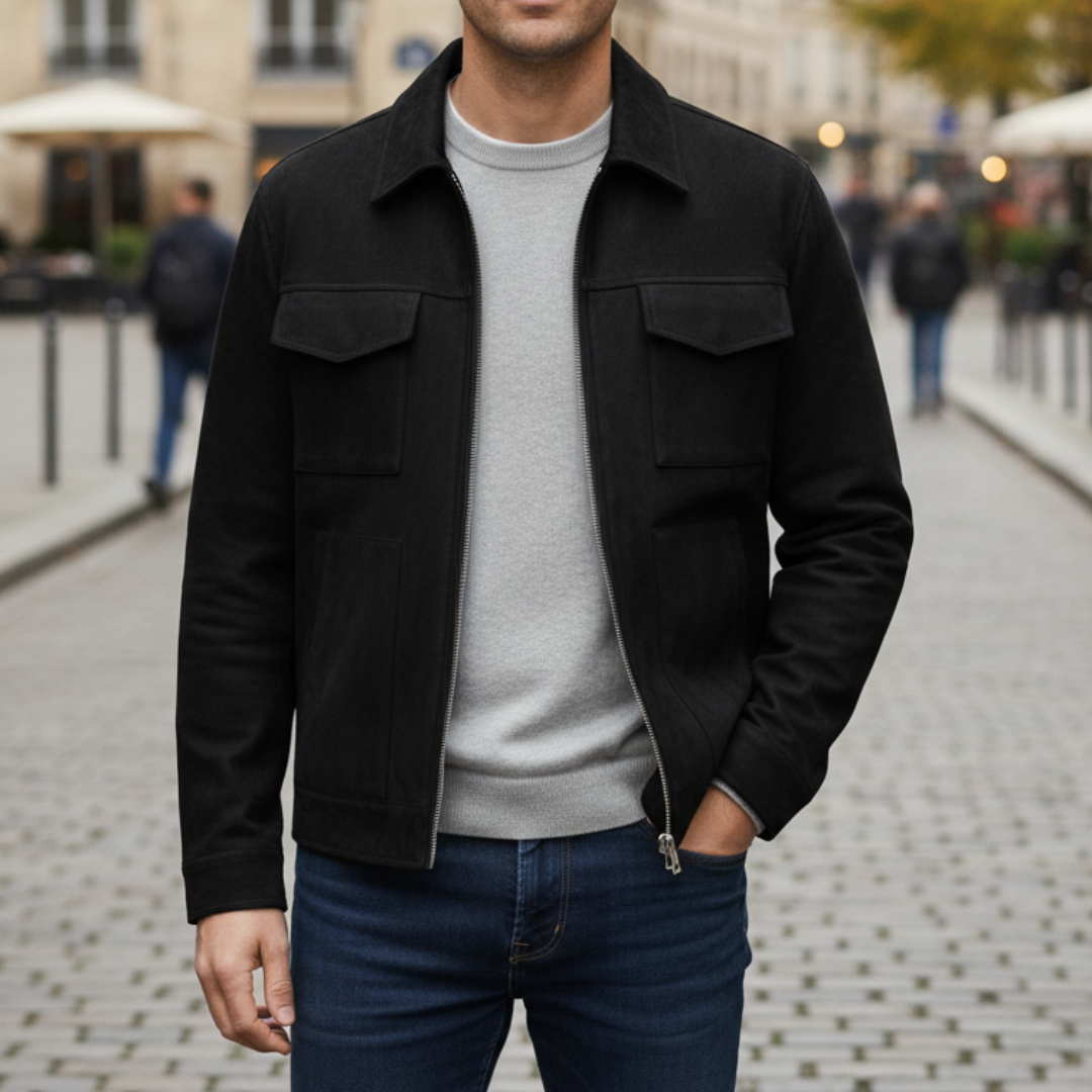 Wool jacket with utility pockets and regular fit for men
