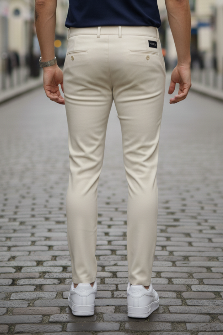 Cotton chino pants featuring slim-fit construction for men
