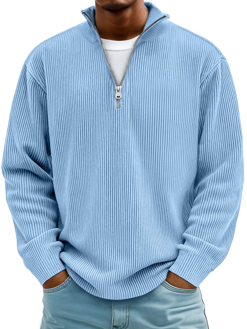 Cotton half-zip sweater with ribbed collar relaxed fit menswear