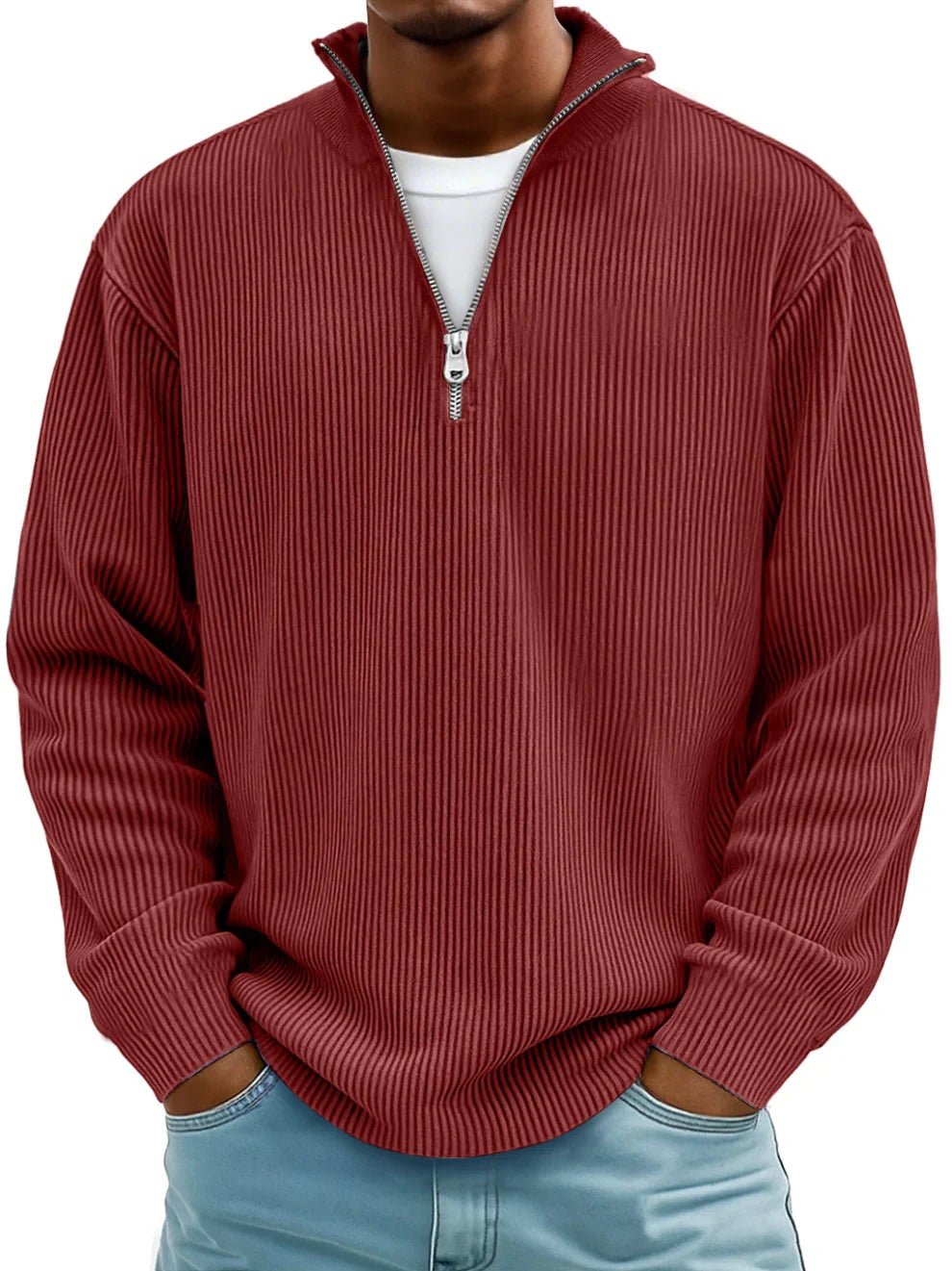 Cotton half-zip sweater with ribbed cuffs relaxed fit menswear