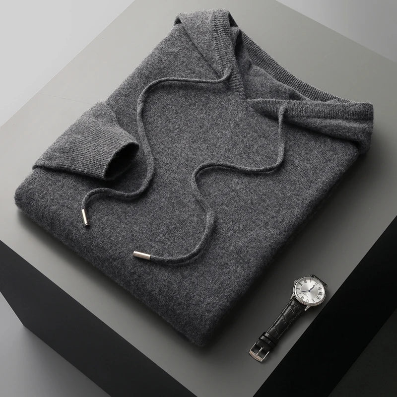 Wool pullover with hood casual relaxed fit menswear
