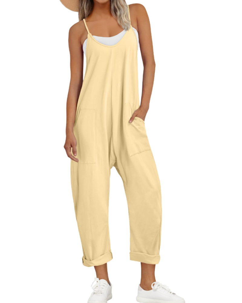 Casual wide leg jumpsuit designed for warm-weather wear and everyday outfits