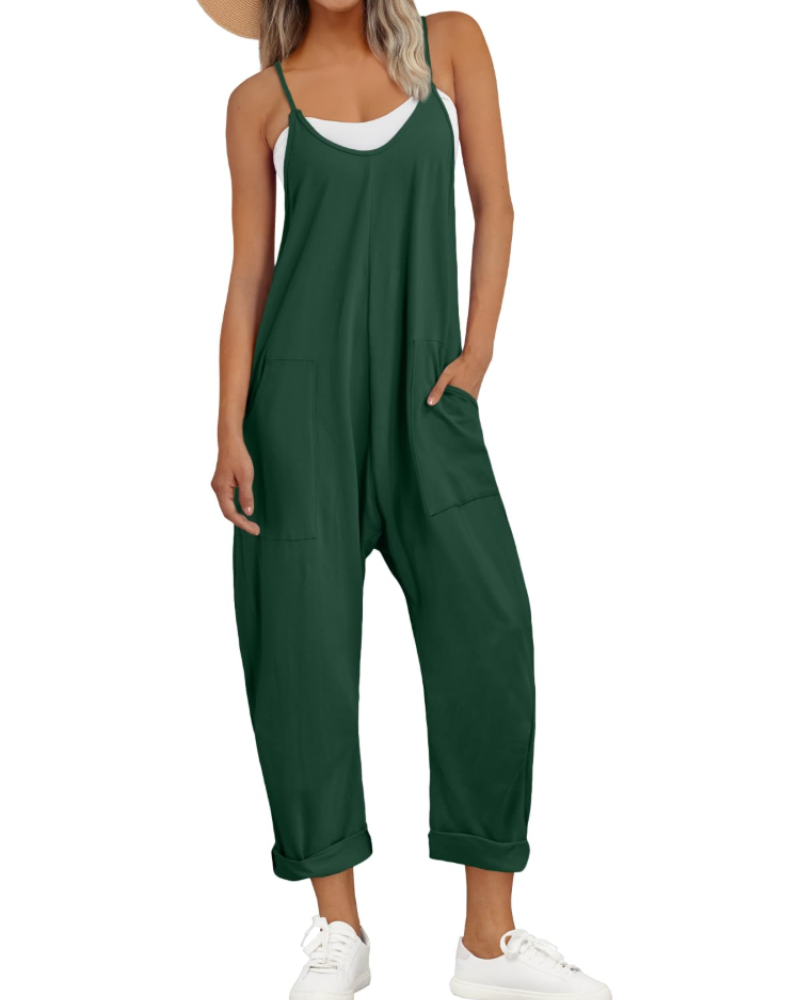 Wide leg jumpsuit featuring side pockets for holidays and casual outings