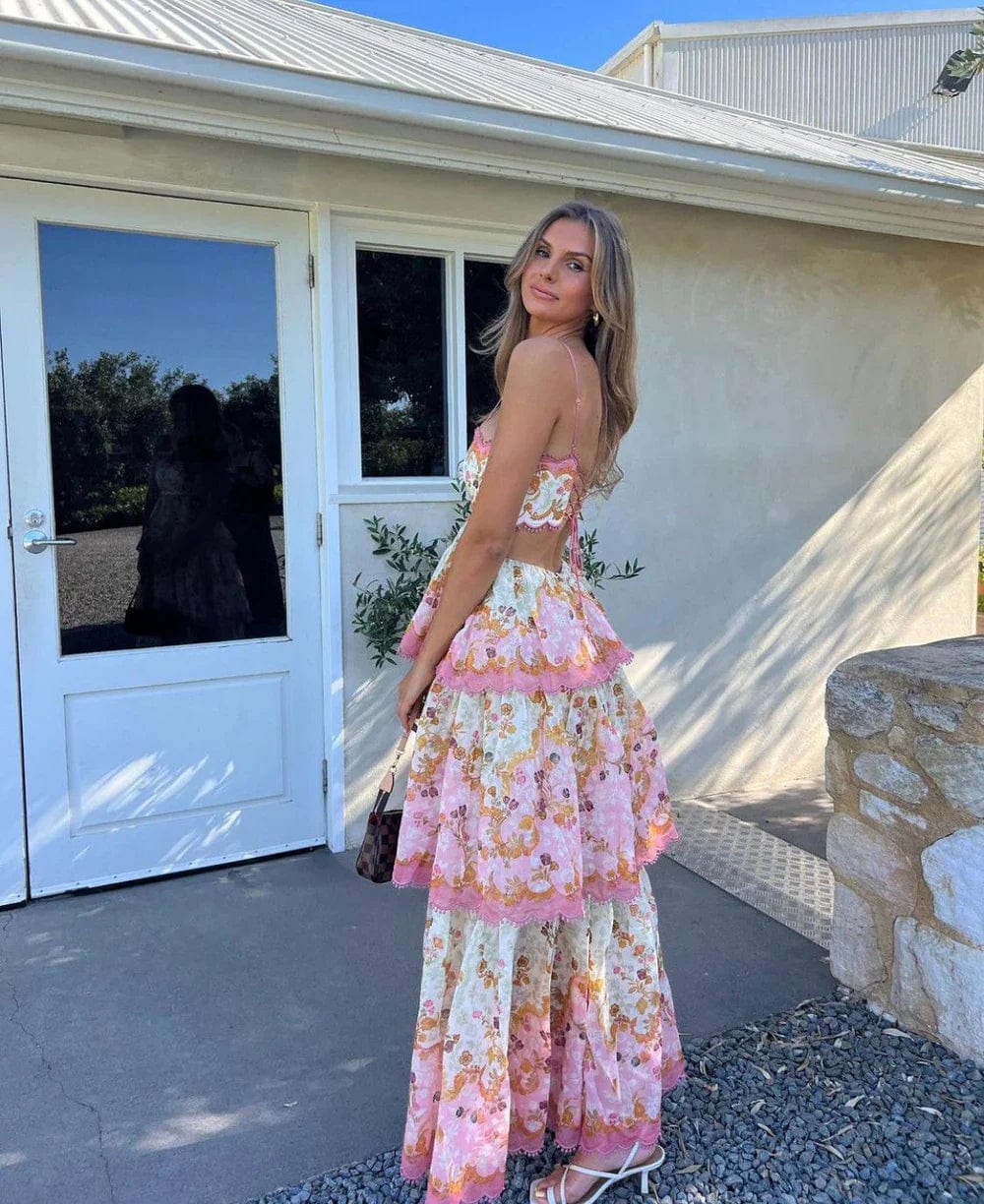 Lace detail maxi dress for women in full-length style – side view