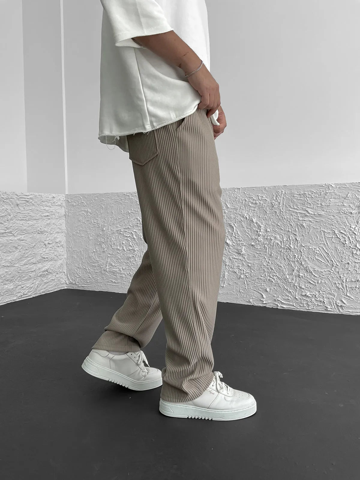 Soft cotton trousers designed for relaxed fit menswear
