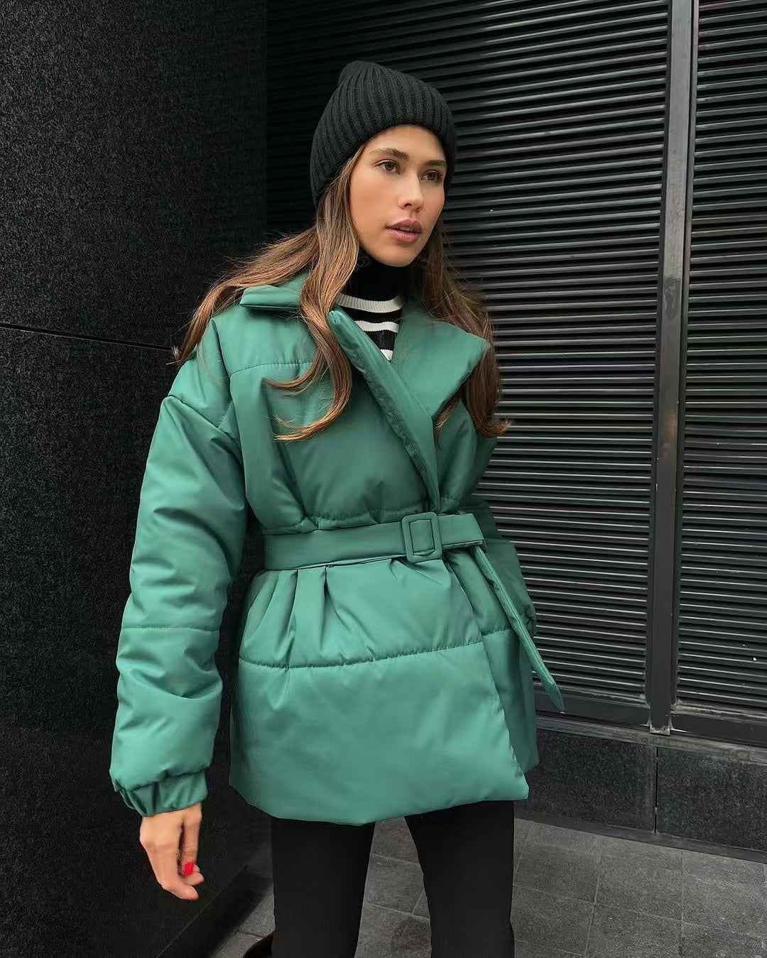 Cotton quilted jacket with stand collar and zip closure for women
