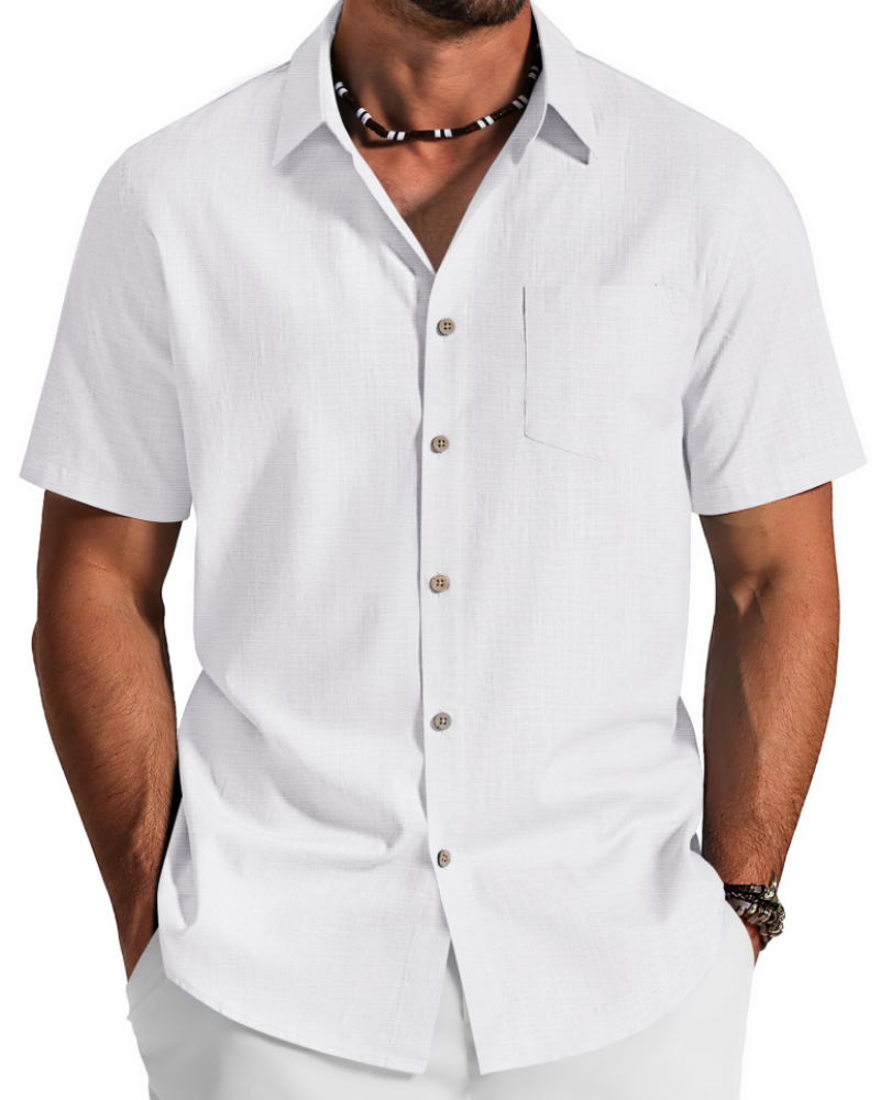 Casual cotton shirt with a textured finish and pointed collar for warm-weather styling