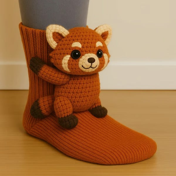 Mid-calf cotton socks with plush animal ear detail for playful wear
