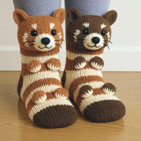 Crew-length cotton socks with textured animal motif for everyday comfort
