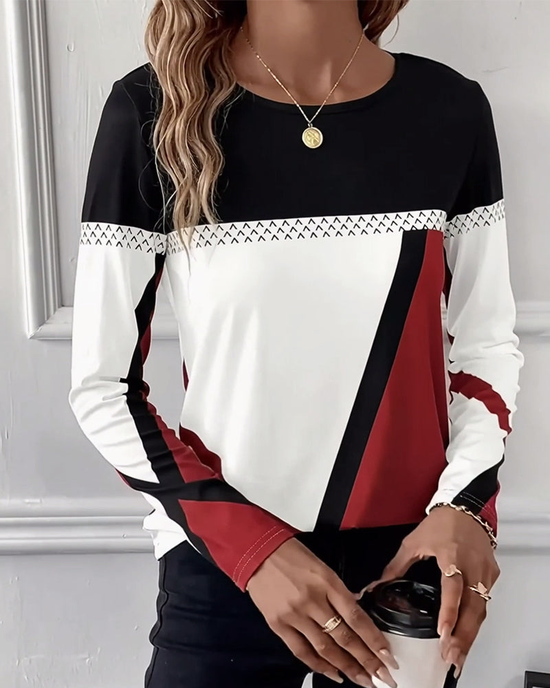 Regular fit cotton top featuring round collar and long sleeves for women