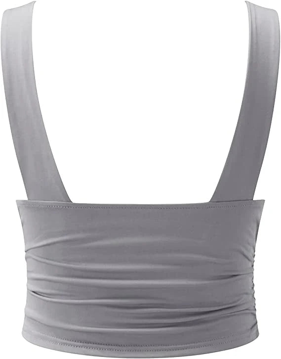 Women's gray sleeveless V-neck top — detail or side view