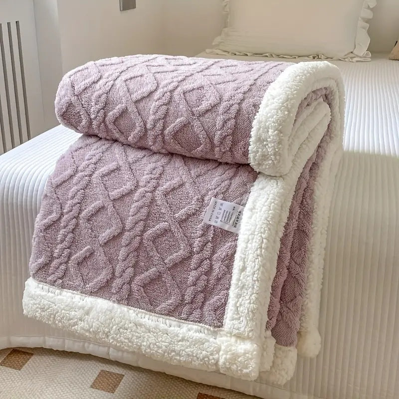 Couverture Tricotée en Peluche avec Bordure