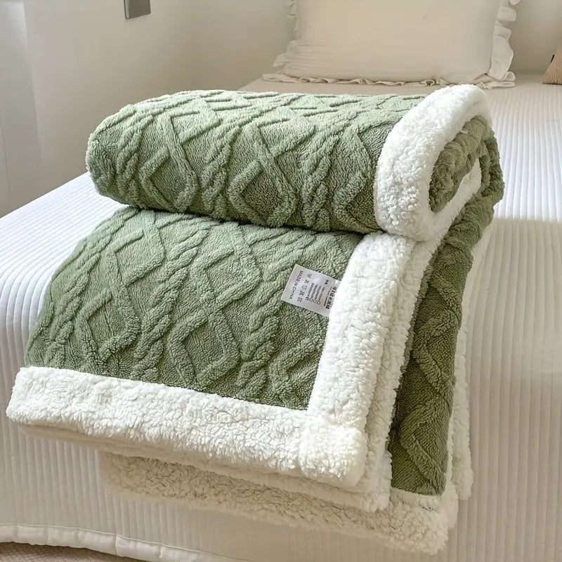 Couverture Tricotée en Peluche avec Bordure
