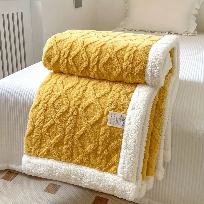 Couverture Tricotée en Peluche avec Bordure