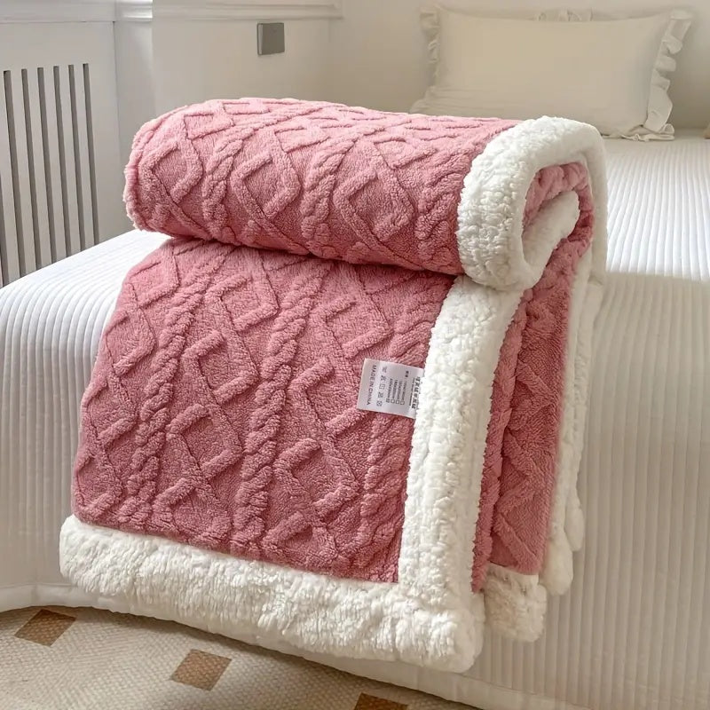 Couverture Tricotée en Peluche avec Bordure