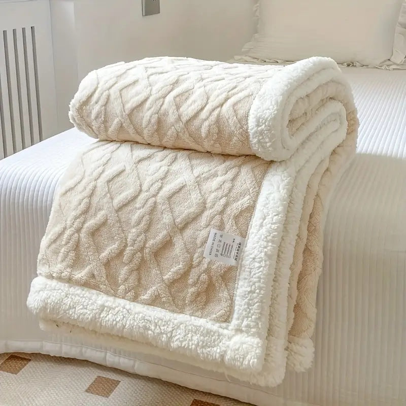 Couverture Tricotée en Peluche avec Bordure