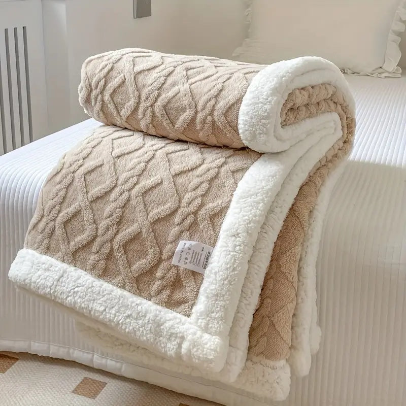 Couverture Tricotée en Peluche avec Bordure