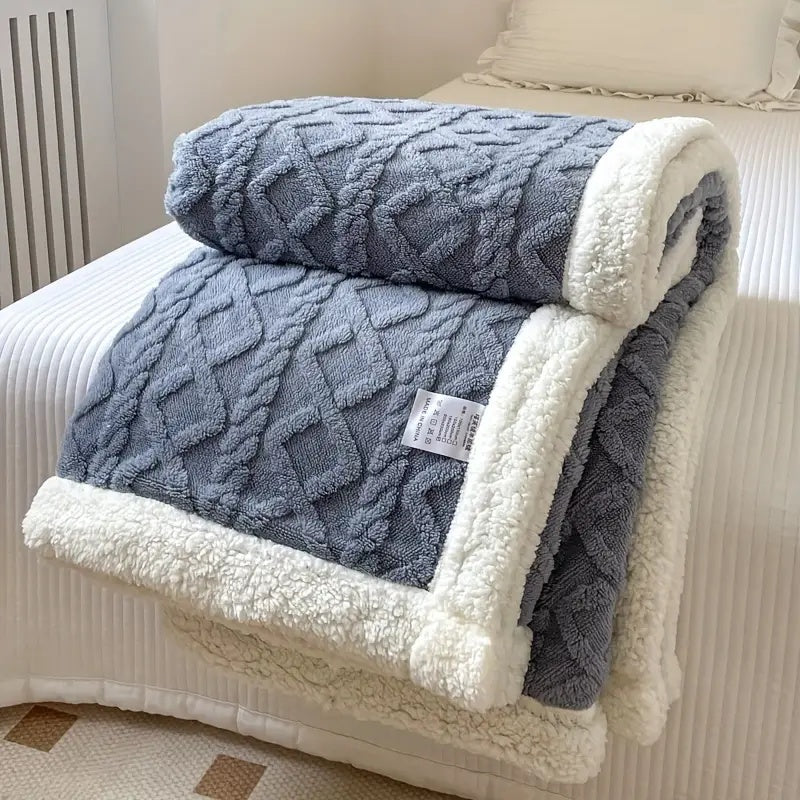 Couverture Tricotée en Peluche avec Bordure