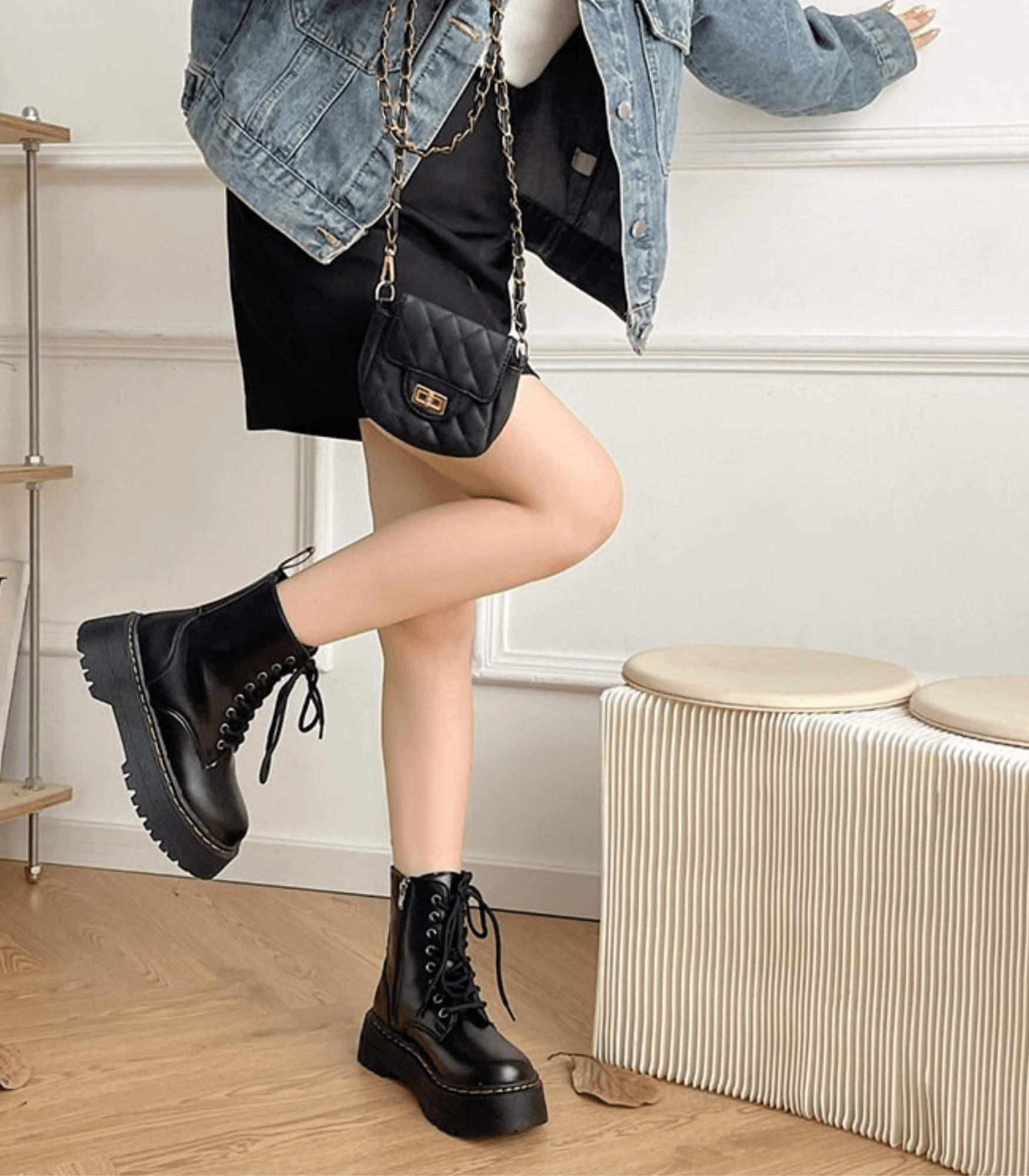 front facing platform boots with metal eyelets and thick laces detail